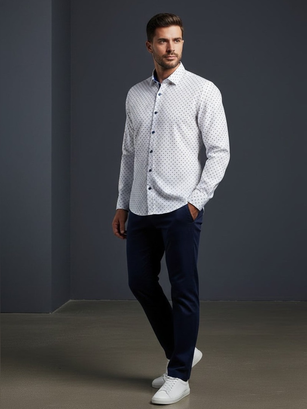 Vercini Turkish Cotton Polkadot Print Button Down